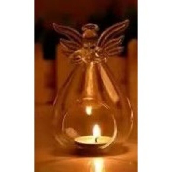 Blown Glass Angel Ornaments Holding a heart Set Of 2 Plant or Candle Holder Chri - Picture 2 of 11